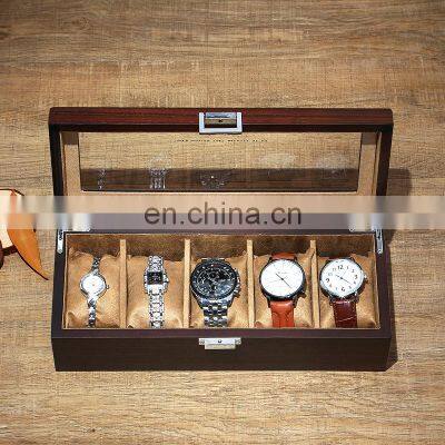 European Classical Top Glasses 5 Slots Solid Wood Watch Box photo-4