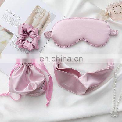 Purple Silk Sleep Mask and Scrunchie Eye Mask and Head Band Satin Crunchie Eyemask Set Private Label