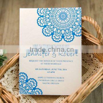 2016 New Idea Blue Theme Letterpress Wedding Invitations for Wholesale