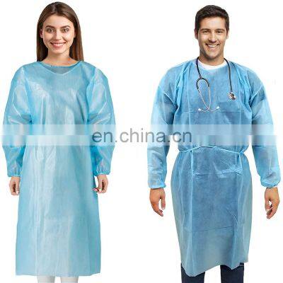 Elastic Cuff Latex-Free Non-Woven Fluid Resistant 45gsm Dental Medical Hospital Industries PP+PE disposable Isolation Gown