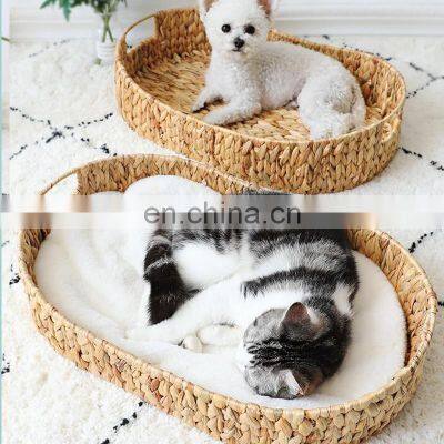 Hot Sale Simple Organic Oval Hyacinth Cat nest with handles and cushion pet bed pet supplies Wholesale made in Vietnam