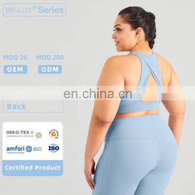 Fashion Hollow Mesh Cross Backless Sports Bra Nude Gym Plus Size Yoga Tops