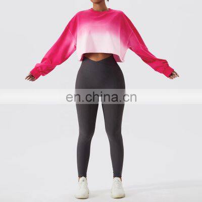 Gradient Color Long Sleeve Crop Tops Hot Sales Round Neck Short Women Sweatshirt photo-4