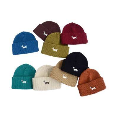 Wholesale Kids Winter Beanies Children's Wool Hat Ins Korean Embroidery Dog Cute Cap Fashion Style Boys Girls Casual Warm Knitted Caps Baseball Hats