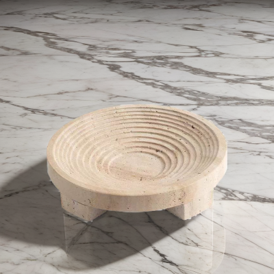 Fruit Snack Candy Servging Bowl Home Decoration Modern Centerpiece Marble Travertine Bowl photo-3