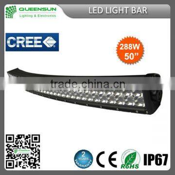 2015 high quality 50inch 288w curved led light bar for trucks DRCLB288-C