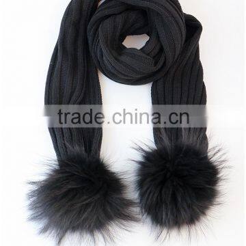 RRSC001D Genuine Raccoon Fur Pompom Scarf New Winter Thick White Acrylic Warm Striped Knitted Scarves Wool Shawl photo-5