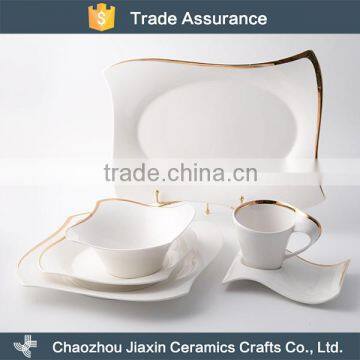 Latest desig restaurant gold trim decal royal bone china dinner set                        
                                                                                Supplier's Choice