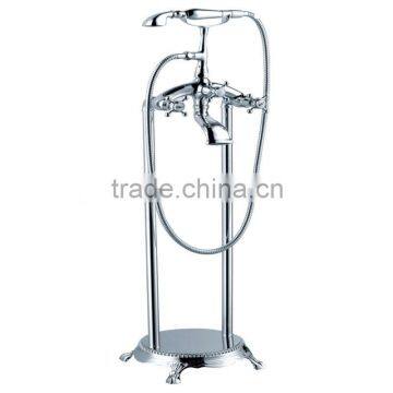 High Quality Dual Handle Brass Floor Stand Mixer With Hand Shower & Hose, Polish and Chrome Finish