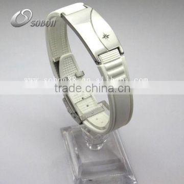 custom -made ion silicone bracelet with metal clasp and buckle