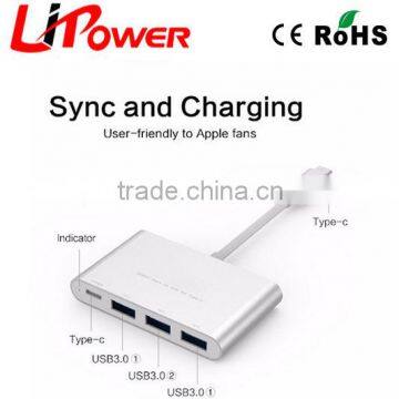 USB 3.1 Type C male to one USB C female charging port with 3 ports USB 3.0 HUB for Apple Macbook 12"