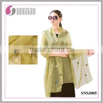 Best Quality Elegant Applique With Diamond Rural Style Chiffon Shawl Scarf