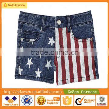 American Flag Design Jeans Basic Girl's Denim Shorts For Kid China Supplier