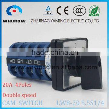 Cam switch LW8-20 5.5S1/4 double speed high speed and low speed 20A 4 poles changeover rotary switch sliver point contacts