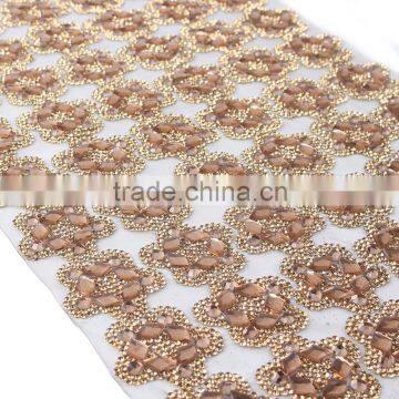 Glass Rhinestone Beaded Trim Iron On Strass Crystal Applique Banding Diamond Mesh Roll For Wedding Dresses Decorative