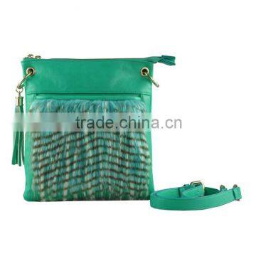 CC44-122 Newest green winter style Pu and fur handbag for women