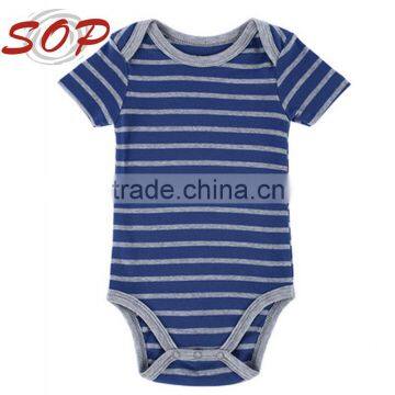Cotton Blends Knitted Navy Blue Striped Short Sleeve Cute Simple Soft Baby Clothes Baby Boy Romper Pattern