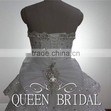 Real Works China Custom Made Luxury Crystals Cathedral/Royal Train Wedding Dresses photo-5