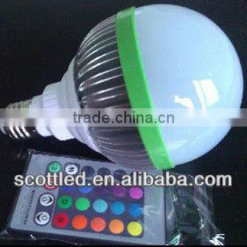 E27 9W LED Bulb Lamp,1*9W RGB bulb,Homelighting RGB E27 1*9W dimmable,900lm,AC90-260V input,with remote controller