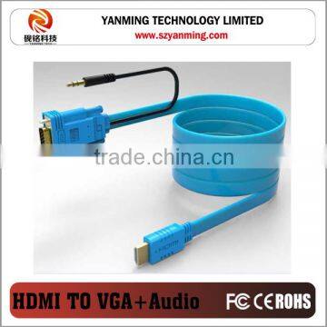 hdmi 1.4v to vga converter flat cable with audio cable 1.8m and colors