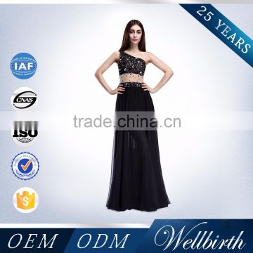 Top Quality One Shoulder Long Split Long Black Sexy Transparent Cocktail Dress