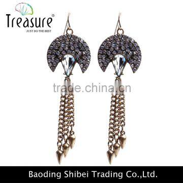 2014 fashion jewelry gun black rhinestone chains tassel dangle earring jewelry 2016