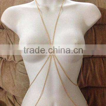 Alloy Gold Plated Small Circle Bikini Body Chain Single Retro Necklace Jewelry