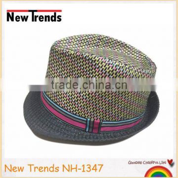 Colorful top and solid natural color starw paper panama hat for men