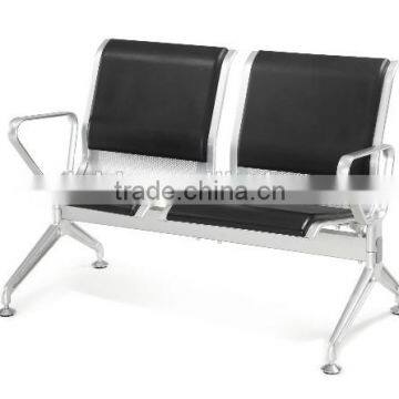 Factory manufacture metal airport waiting chair with black leather cushion, bank public area waiting chair