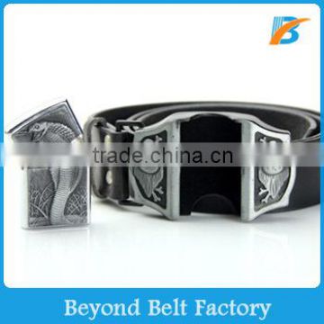 Men's Punk Style Black PU Leather Lighter Buckle Belt in Stock