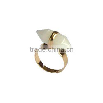 natural stone Hexagon shap Single ring Strip Stone Gold Plated Cuff Bands adjustable Ring for lady allergy free