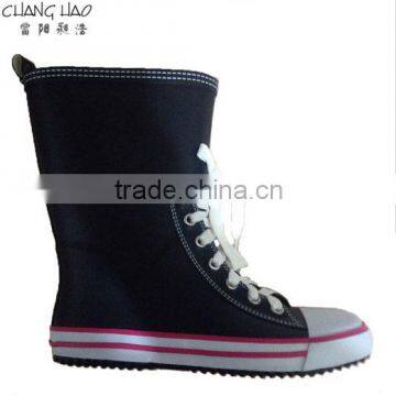 Women fashion black canvas shoe styke rubber rain boot