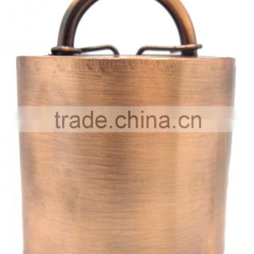 Cow bell in copper plated with leather strap attached