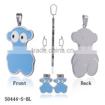 High imitation competitive price blue teddy bear stainless steel shell jewelry set