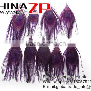 ZPDECOR Factory Bulk Sale Best Selling Dyed Eggplant Trimmed Short Peacock Feathers for DIY photo-2