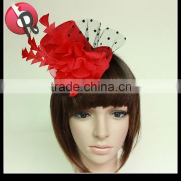 Red Gothic Victorian Steampunk Mini Top Hat with feather and flower Halloween Costume