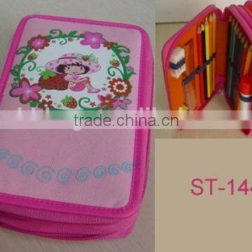 Pink good quality pencil case with stationery