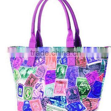 2015 Full Color Canvas Tote Bag Leather Handle photo-6