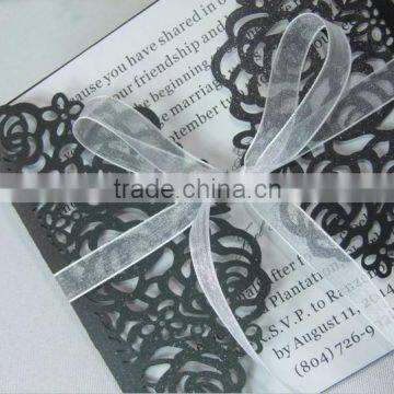 2016 White And Black Laser Cut Wedding Invitations Card For Party Supply Free Printing Hollow Ribbon Bow ML279