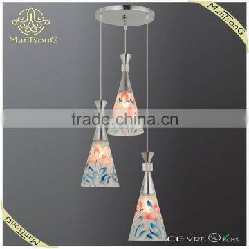 2015 Hot sale modern hanging colorful glass flower printing shade pendant light