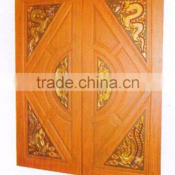 Dragon & Swan Wood Engraving Solid Wood Double Door Real Thai Teak Wood Main Door Designs No.7