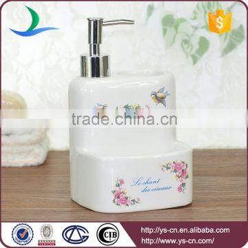 Square Flower and Birds Pattern Ceramic Soap Dispenser Liquid photo-3