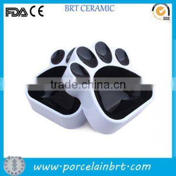 Paw shaped ceramic cat food bowl