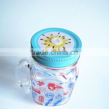 Printed Beverage Use Glass Mason Jar With Fruit Lid Straw photo-2