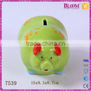 handmade craft green pig shape ceramic piggy bank