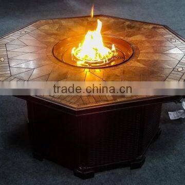 outdoor gas fire pit table with ceramic tiles with PE rattan for indoor and outdoors