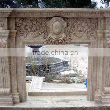 Luxury Home Decoration Marble Stone Carved Gold Fireplace Mantel