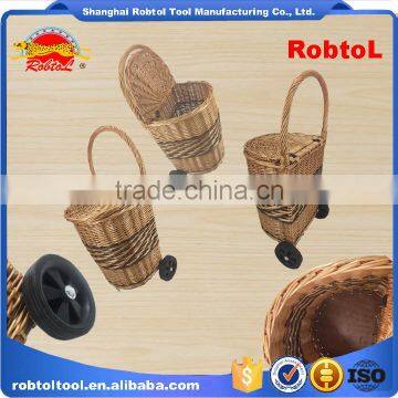 Unique Vintage Willow Weaved Woven Wicker Shopping Trolley Wheels Basket Cart