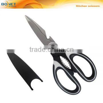 S52034 8" white and black color meat tool kitchen scissors with plastic cover