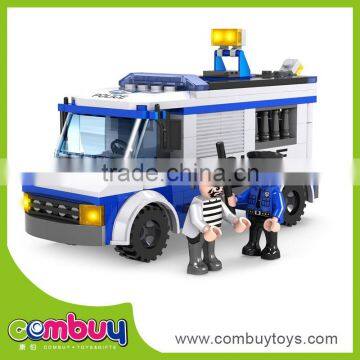 Creative building block toys diy polict cars blue fire truck toy